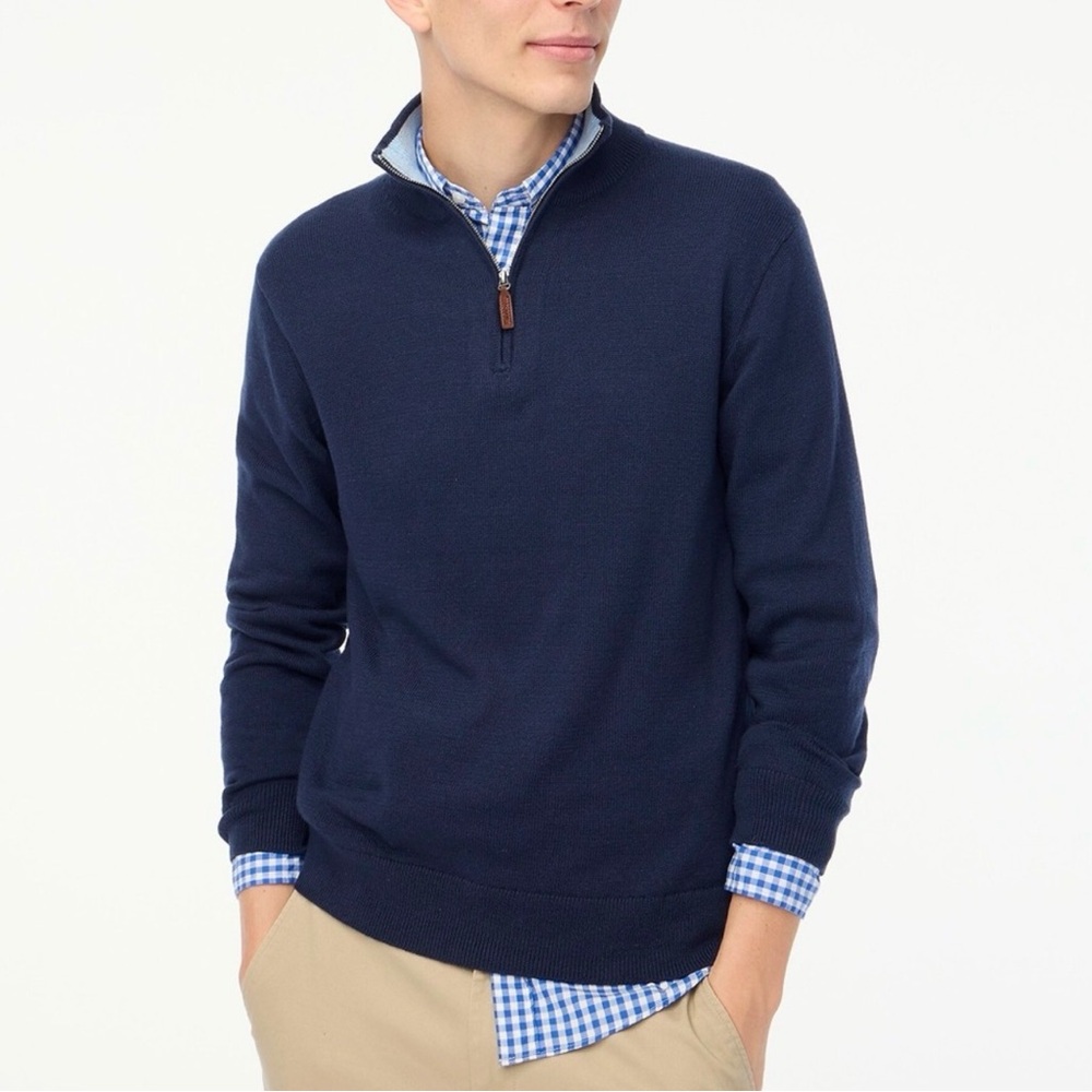 J.Crew Men's XL Half Zip Sweater Long Sleeve 100% Cotton Blue BF091 MSRP $98